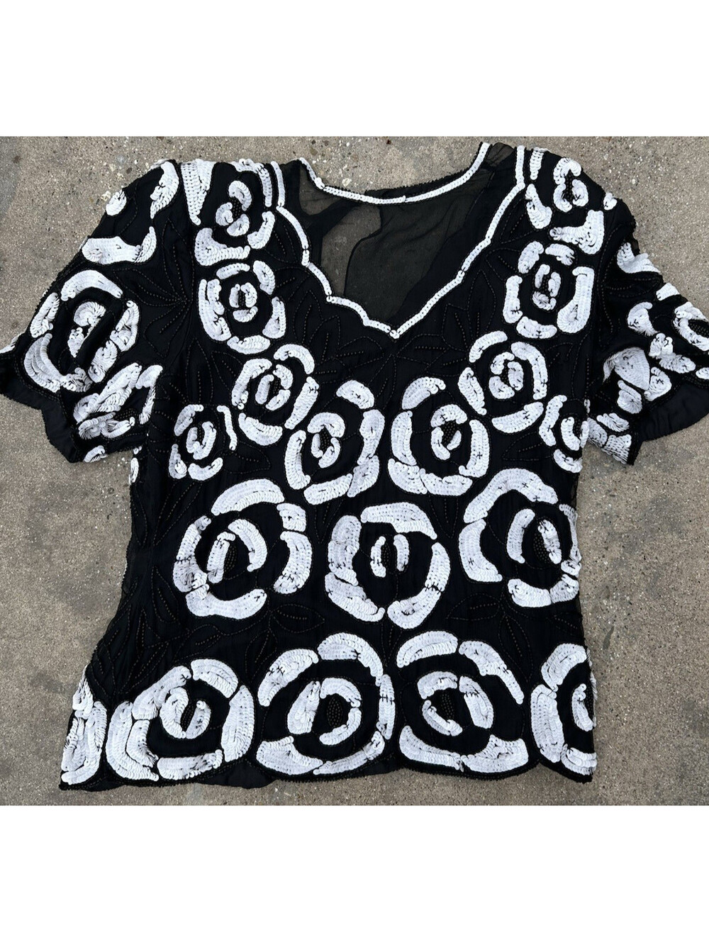 Stenay  Vintage 80s Silk Sequin￼ Hand Beaded Formal Evening Shirt Top Medium 36"